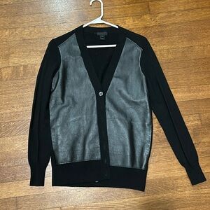JCrew Collection leather front cardigan